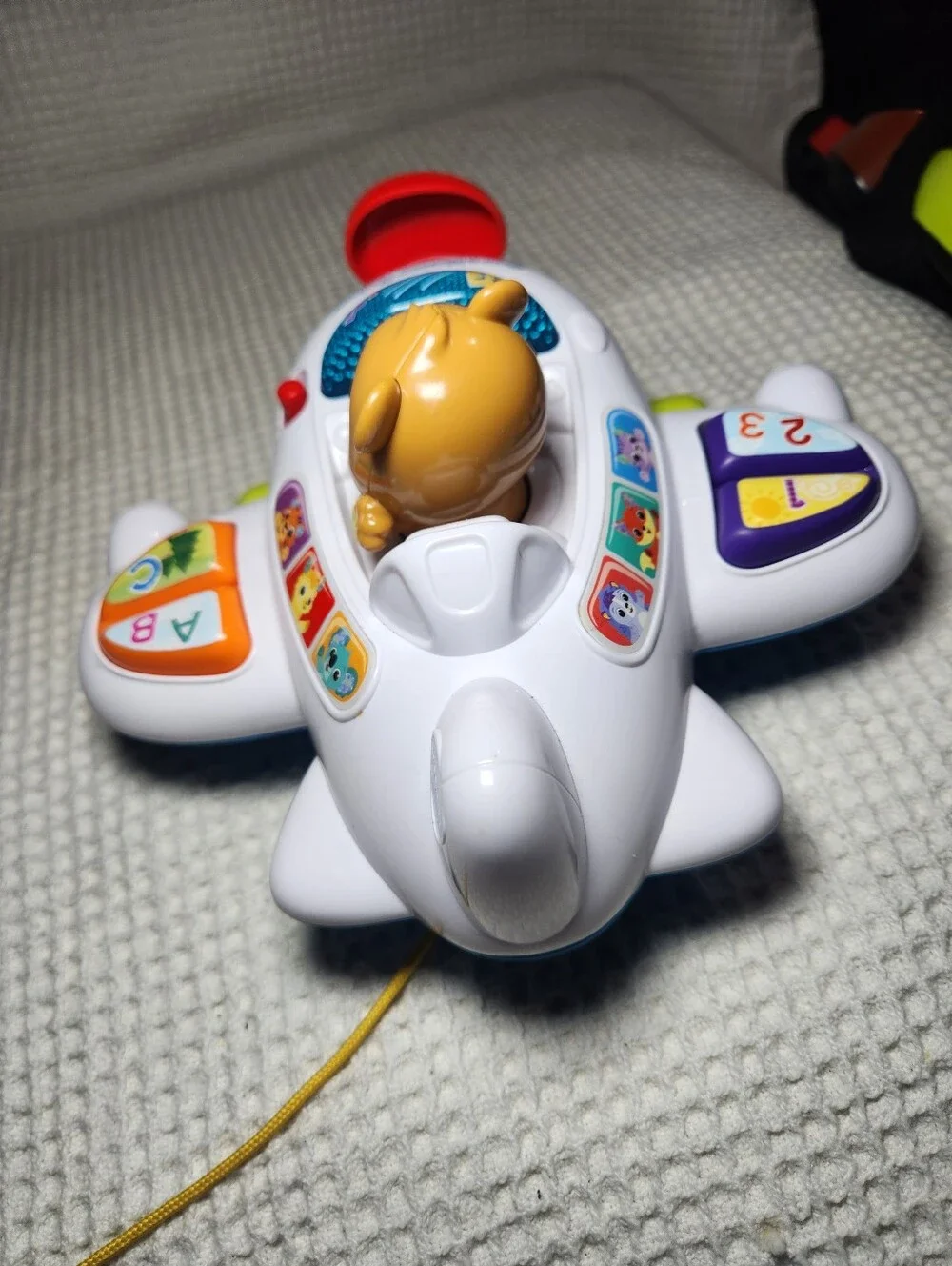 Educational Pull-Along Airplane Toy with Yellow Bear